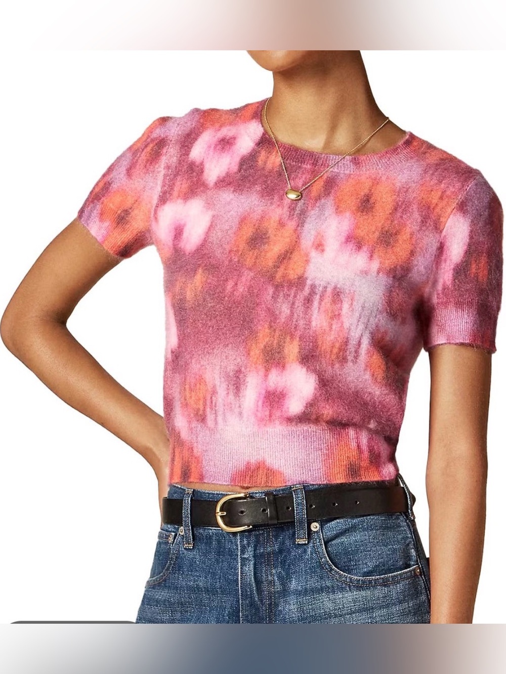 Brushed cashmere T-shirt in watercolor floral print